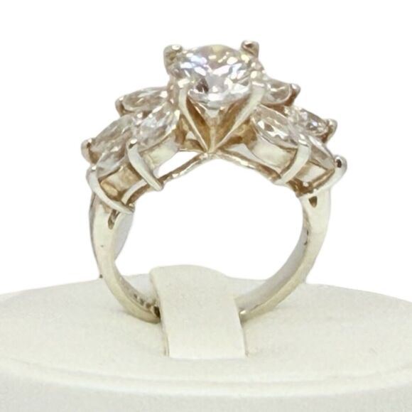 Lindeberg 925 Sterling Silver Zirconia Ring Sz 7 Marquise Round Cut Engagement - Picture 12 of 16